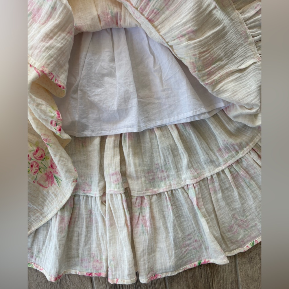 Sweet Honey Girls Floral Tie-Shoulder Tiered Sundress - Pink on Cream Size 3T - Picture 5 of 7